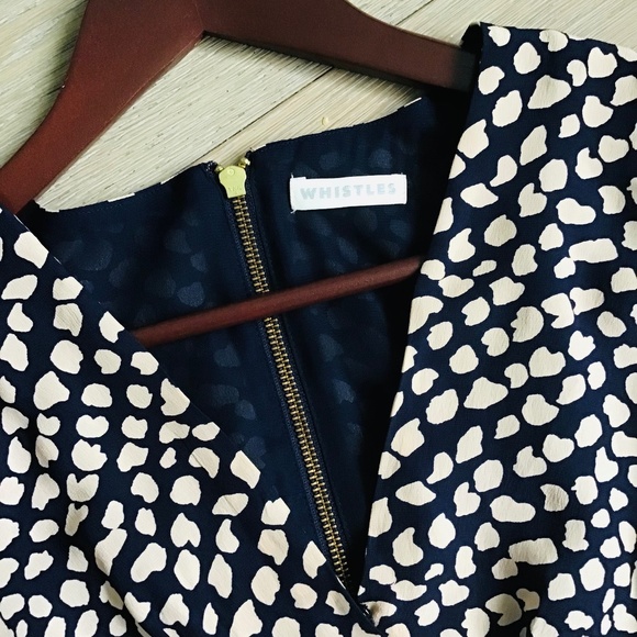 WHISTLES size 8 fitted sleeveless dress in blue and cream silk - Picture 6 of 13